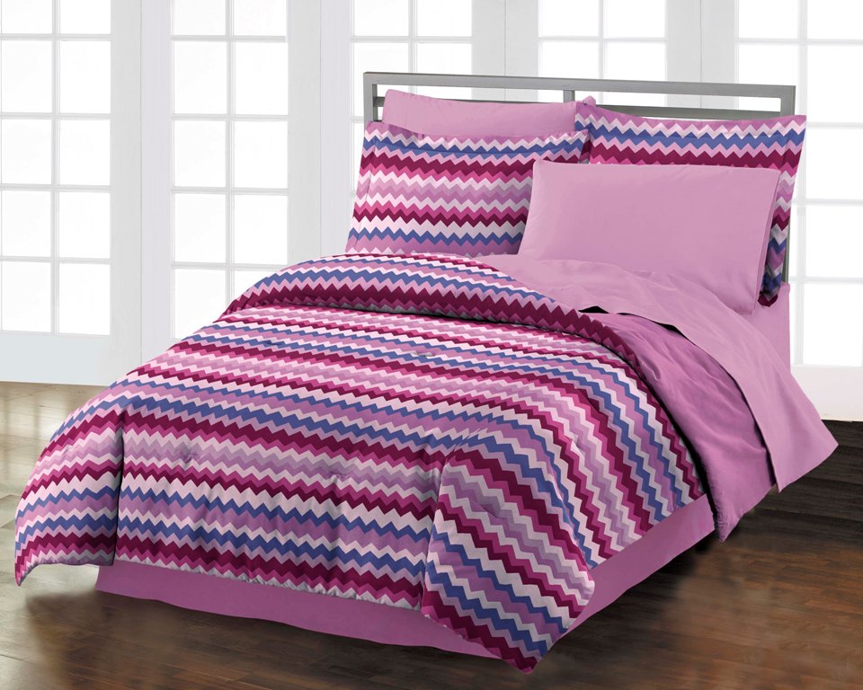 NEW Blackberry Chevron Teen Girls Purple Cotton Comforter Bedding Set